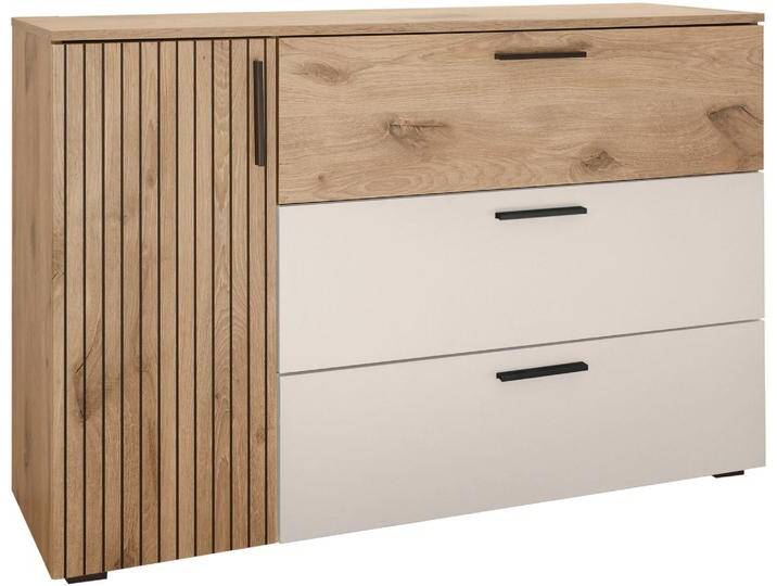 Kombikommode SCHLAFKONTOR Daria mit 3 Schubkästen und Rillenoptik , beige (viking oak hell, weiß), B:125cm H:82,6cm T:40cm, Melamin, Sideboards von BAUR