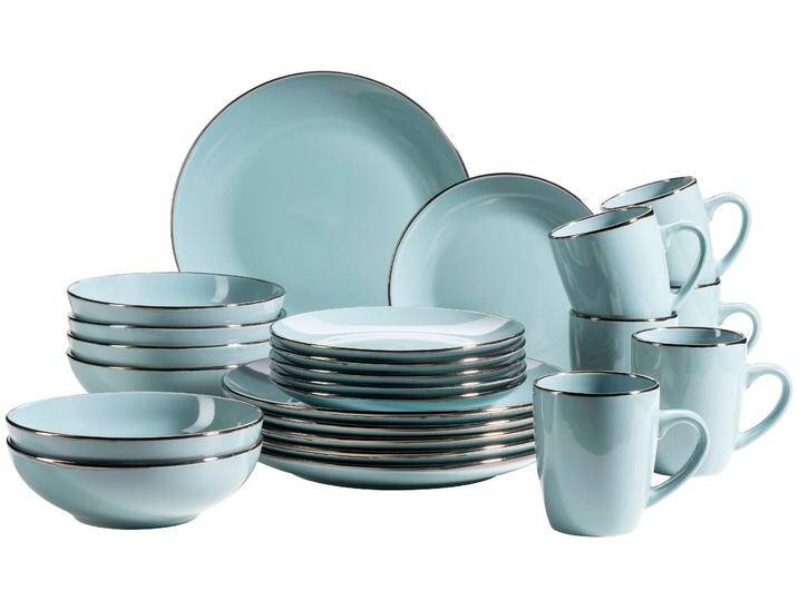 Kombiservice MÄSER Geschirr-Set, Service Metallic Rim , blau, 24 tlg., Steinzeug, Geschirr-Sets, messingfarben schimernden Umrandung, 24 Teile, für 6 Personen von BAUR