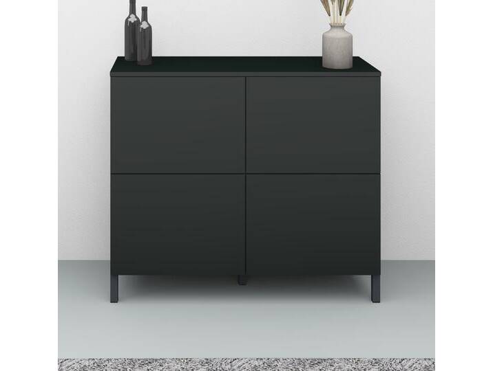 Kommode BORCHARDT MÖBEL Haama , schwarz (schwarz matt), B:93cm H:80cm T:35cm, Spanplatte, Sideboards, Drucköffner (Push-To-Open), höhenverstellbarer Einlegeboden von BAUR