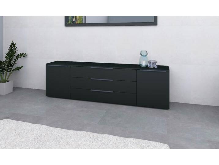 Kommode BORCHARDT MÖBEL Tom , schwarz (schwarz matt pe), B:200cm H:53cm T:35cm, Spanplatte, Sideboards, Alugriffleisten in graphit grau matt, höhenverstellbare Einlegeböden von BAUR