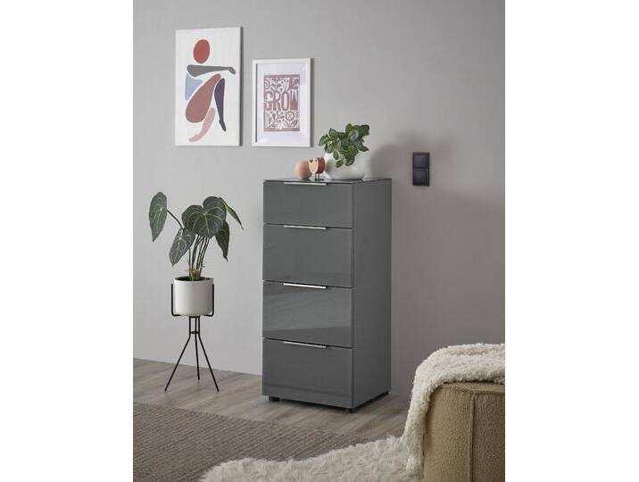 Kommode HBZ Santorin Mehrzweckschrank mit Schubkästen, BxHxT 45x99x40 cm , grau (anthrazit), B:45cm H:99cm T:40cm, Holzwerkstoff, Sideboards, Mit 4 Schubkästen mit Softclose, Glasfront und Glasoberboden von BAUR