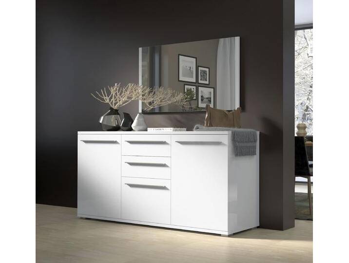 Kommode PLACES OF STYLE Piano , weiß (weiß hochglanz), B:150cm H:84,6cm T:45,2cm, Spanplatte, Sideboards, Hochglanz UV lackiert, Soft-Close Funktion von BAUR