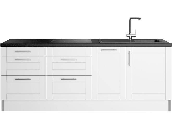 Küche KOCHSTATION KS-Ahus , schwarz-weiß (front: weiß matt, korpus: weiß, arbeitsplatte: granit schwarz), B:225cm H:90,8cm T:60cm, Komplettküchen-Sets, Küchenzeile, Breite 225 cm, wahlw. Mit E-Geräten, Soft Close Funktion, MDF Fronten von BAUR