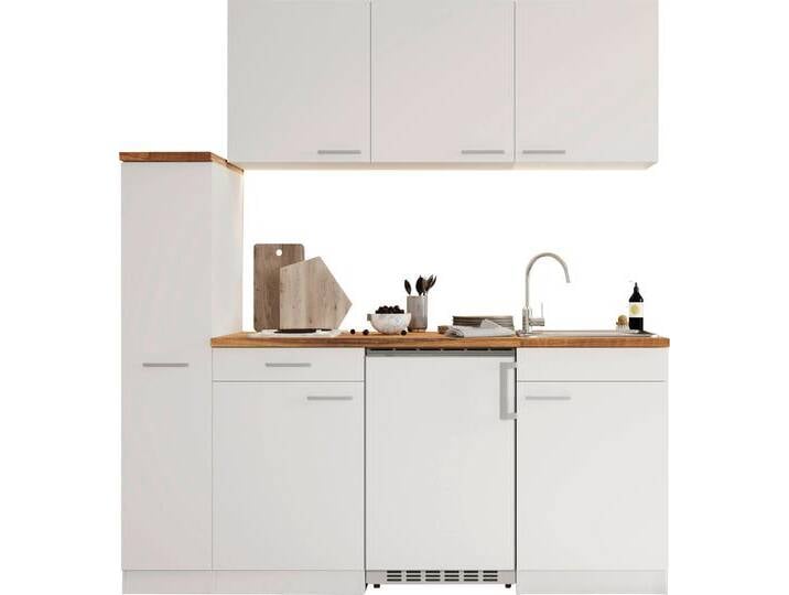 Küche RESPEKTA Luis, mit Duo Kochfeld, wahlweise mit Mikrowelle, Korpus Weiß , weiß (küche: weiß, front: weiß, korpus: eiche sägerau nachbildung, arbeitsplatte: eiche sägerau nachbildung), B:180cm H:200cm T:60cm, Komplettküchen-Sets, Breite 180 cm, in exclusiver Konfiguration für OTTO von BAUR