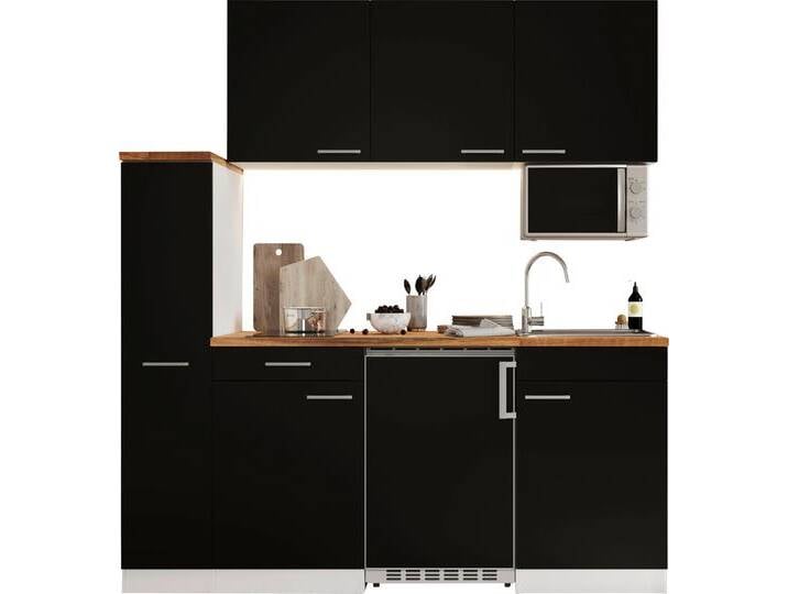 Küche RESPEKTA Luis, mit Glaskeramikkochfeld, wahlweise mit Mikrowelle, Korpus Weiß , schwarz (küche: schwarz, front: schwarz, korpus: eiche sägerau nachbildung, arbeitsplatte: eiche sägerau nachbildung), B:180cm H:200cm T:60cm, Komplettküchen-Sets, Breite 180 cm, in exclusiver Konfiguration für OTTO Küche RESPEKTA Luis, mit Glaskeramikkochfeld, wahlweise mit Mikrowelle, Korpus Weiß , schwarz (küche: schwarz, front: schwarz, korpus: eiche sägerau nachbildung, arbeitsplatte: eiche sägerau nachbildung), B:180cm H:200cm T:60cm, Komplettküchen-Sets, Breite 180 cm, in exclusiver Konfiguration für OTTO von BAUR