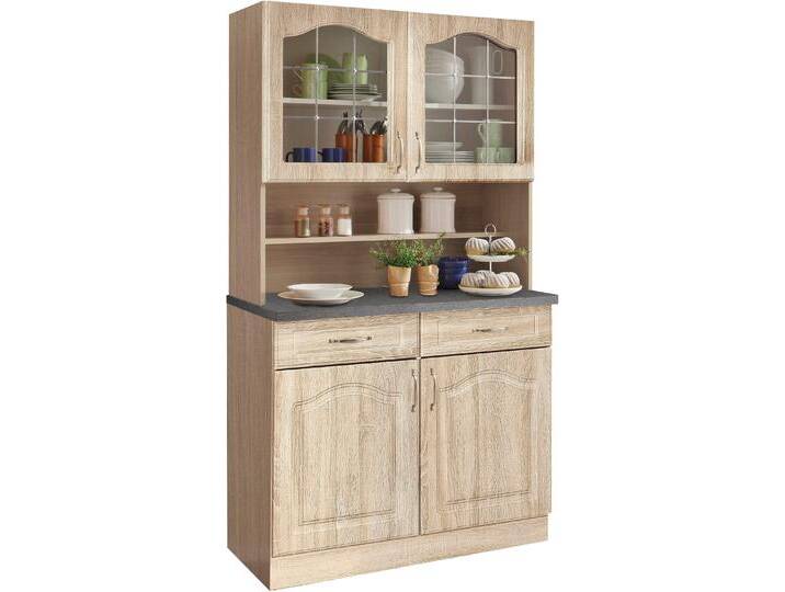 Küchenbuffet WIHO KÜCHEN Linz , beige (front: landhaus eiche, korpus: sonoma eiche, arbeitsplatte: granit grau), B:100cm H:180cm T:50cm, Schränke, 100 cm breit, in Landhaus-Optik von BAUR