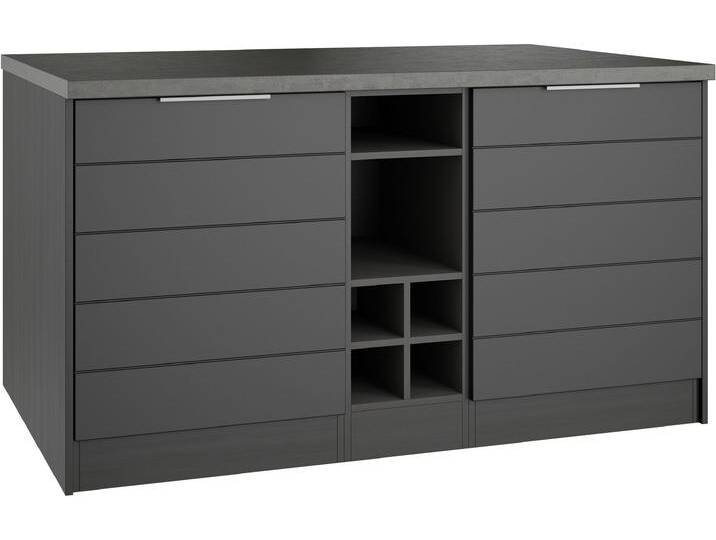 Kücheninsel KOCHSTATION KS-Luhe, Breite 153 cm, mit Flaschenregal , grau (front: matt grau, korpus: grafit, arbeitsplatte: betongrau), B:153cm H:86cm T:100cm, Komplettküchen-Sets, Küchenzeile, MDF-Fronten, Arbeitsplatte 38mm stark von BAUR