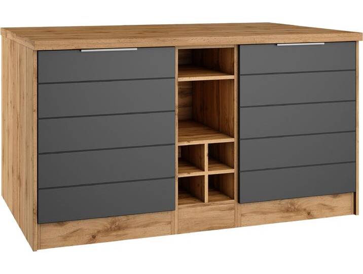 Kücheninsel KOCHSTATION KS-Luhe, Breite 153 cm, mit Flaschenregal , grau (front: matt grau, korpus: wotaneichefarben, arbeitsplatte: wotaneichefarben), B:153cm H:86cm T:100cm, Komplettküchen-Sets, Küchenzeile, MDF-Fronten, Arbeitsplatte 38mm stark von BAUR