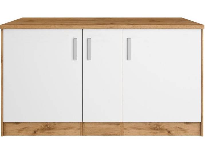 Kücheninsel KOCHSTATION KS-Toronto , weiß (front: weiß, korpus: wotaneichefarben, arbeitsplatte: wotaneichefarben), B:153cm H:85cm T:100cm, Komplettküchen-Sets, Breite 153 cm, MDF-Fronten, Flaschenregal von BAUR
