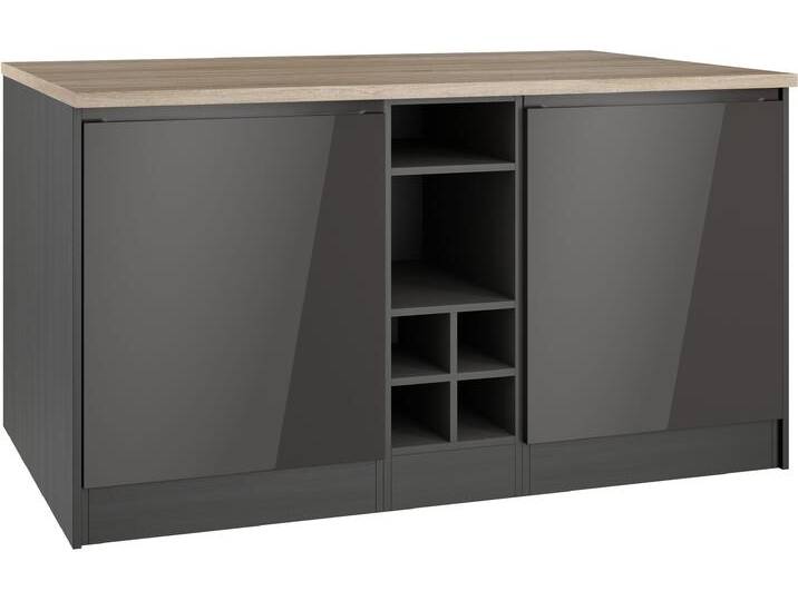Kücheninsel KOCHSTATION KS-Virginia , schwarz (front: grau hochglanz, korpus: grafitgrau, arbeitsplatte: eiche sonoma), B:153cm H:85cm T:100cm, Komplettküchen-Sets, Küchenzeile, Breite 153 cm, MDF-Fronten, Flaschenregal von BAUR