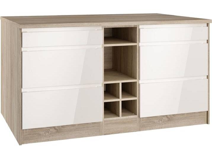 Kücheninsel KOCHSTATION KS-Virginia , weiß (front: creme hochglanz, korpus: eiche sonoma, arbeitsplatte: eiche sonoma), B:153cm H:85cm T:100cm, Komplettküchen-Sets, Küchenzeile, Breite 153 cm, MDF-Fronten, Flaschenregal von BAUR