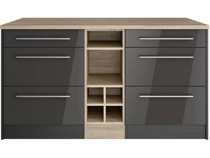 Kücheninsel KOCHSTATION KS-Wien , grau (front: grau hochglanz, korpus: grafitgrau, arbeitsplatte: eiche sonoma), B:153cm H:85cm T:100cm, Komplettküchen-Sets, Küchenzeile, Breite 153 cm, MDF-Fronten, Flaschenregal von BAUR