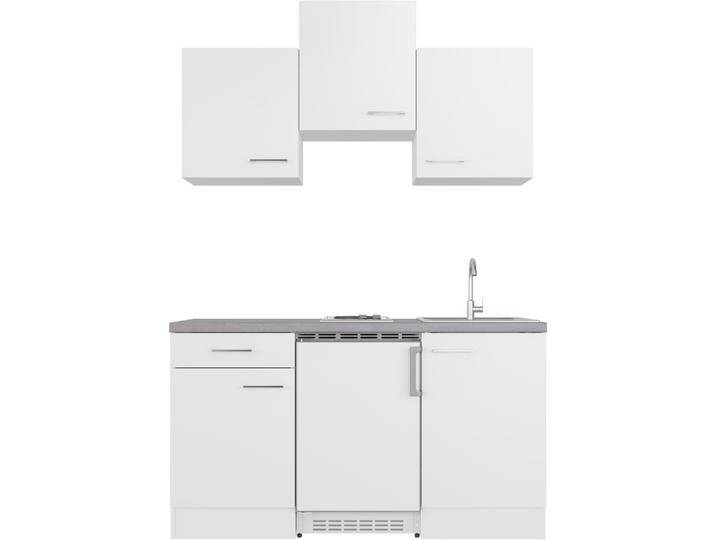 Küchenzeile FLEX-WELL Kopenhagen , grau (front: weiß matt, korpus: weiß, arbeitsplatte: beton, grau), B:150,5cm H:226cm T:60cm, Komplettküchen-Sets, Küchenzeile, Breite 150,5 cm, mit Unterbau-Kühlschrank, Kochfeld und Spüle von BAUR