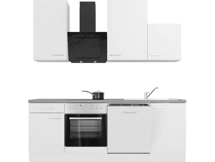 Küchenzeile FLEX-WELL Kopenhagen , grau (front: weiß matt, korpus: weiß, arbeitsplatte: beton, grau), B:220cm H:234cm T:60cm, Komplettküchen-Sets, mit E-Geräten, Breite 220 cm, in vielen Farbvarianten erhältlich von BAUR