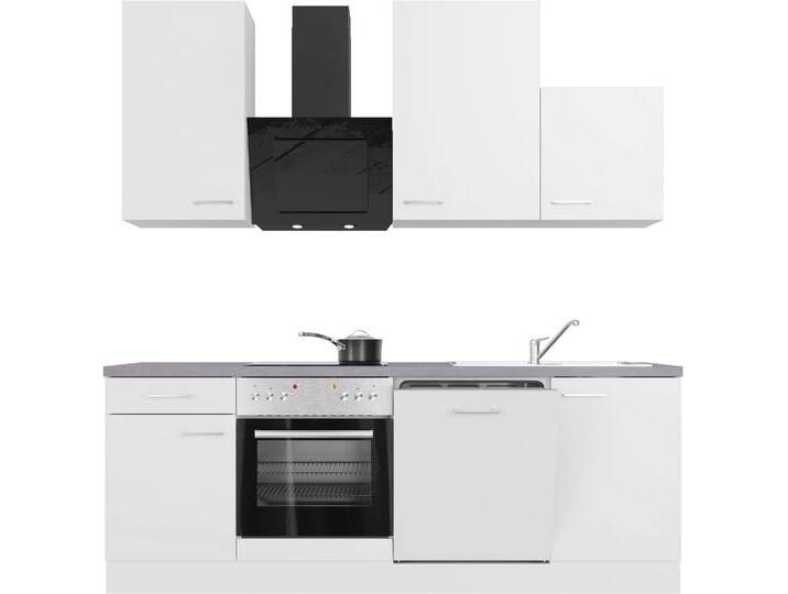 Küchenzeile FLEX-WELL Kopenhagen , grau (front: weiß matt, korpus: weiß, arbeitsplatte: beton, grau), B:220cm H:234cm T:60cm, Komplettküchen-Sets, mit E-Geräten, Breite 220 cm, in vielen Farbvarianten erhältlich von BAUR