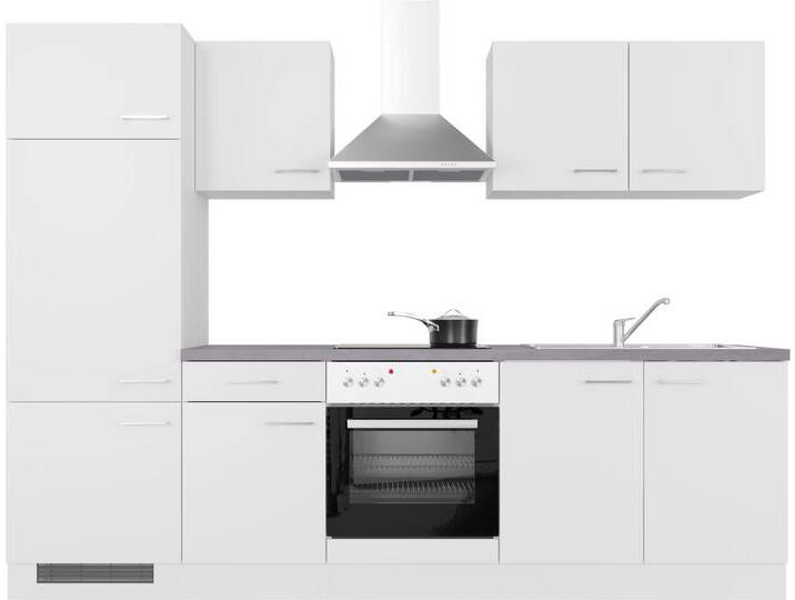 Küchenzeile FLEX-WELL Kopenhagen , grau (front: weiß matt, korpus: weiß, arbeitsplatte: beton, grau), B:270cm H:200cm T:60cm, Komplettküchen-Sets, Küchenzeile, wahlw. mit E-Geräten, Breite 270 cm, viele Farbvarianten erhältlich von BAUR