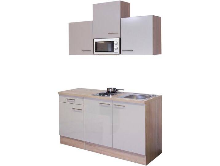 Küchenzeile FLEX-WELL Nepal , beige (küche: natur, front: kaschmir glanz, korpus: sonoma eiche, arbeitsplatte: sonoma eiche), B:150,5cm H:200cm T:60cm, Komplettküchen-Sets, Küchenzeile, Gesamtbreite 150cm, mit Mikrowelle und Kochfeld, viele Farbenvarianten von BAUR