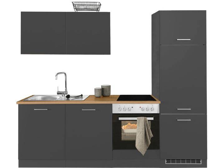 Küchenzeile KOCHSTATION KS-Kehl , grau (front: grafit, korpus: grafit, arbeitsplatte: wotaneichefarben), B:240cm T:60cm, Komplettküchen-Sets, ohne E-Geräte, Breite 240 cm, für Kühlschrank und Geschirrspüler von BAUR