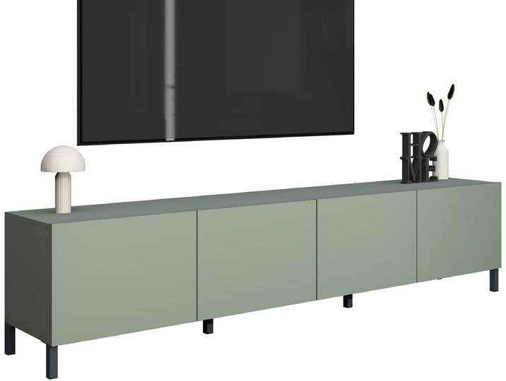 Lowboard BORCHARDT MÖBEL, schwarz (salbei), B:200cm H:45cm T:35cm, Spanplatte, Sideboards, Metallfüße, grifflose Optik von BAUR