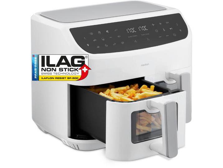 MEDION Heissluftfritteuse MD 11760 P20XXL Twin , weiß, B:40cm H:33cm T:41cm, Fritteusen, Temperatur 50 - 200 C, ILAG Beschichtung, Sync-Finish von BAUR