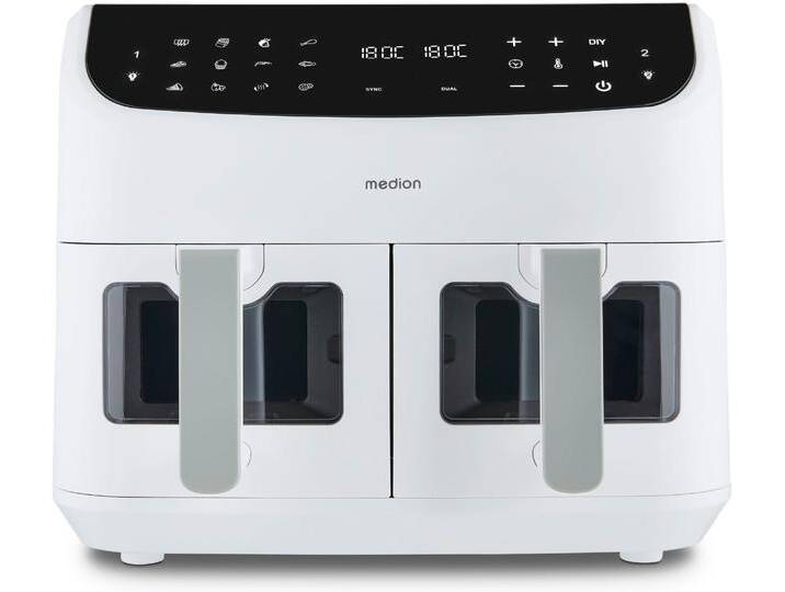 MEDION Heissluftfritteuse MD 11760 P20XXL Twin , weiß (matt weiß), B:40cm H:33cm T:41cm, Fritteusen, Temperatur 50 - 200 C, ILAG Beschichtung, Sync-Finish von BAUR