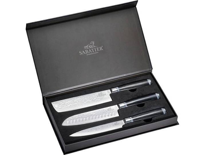 Messer-Set, schwarz, Damaststahl, SABATIER INTERNATIONAL, Kochmesser-Sets, 67-lagiger geschmiedeter Damast-Klingenstahl, ergonomische Griffe Messer-Set, schwarz, Damaststahl, SABATIER INTERNATIONAL, Kochmesser-Sets, 67-lagiger geschmiedeter Damast-Klingenstahl, ergonomische Griffe von BAUR