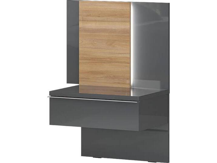 Nachtkonsole PLACES OF STYLE Onyx, Nachttisch mit 1 Schublade, hochwertige UV Lackierung Hochglanz , grau (anthrazit, walnussfarben), B:56cm H:92cm T:41cm, Spanplatte, Sideboards, mit Soft-Close-Funktion, Maße (B/T/H) 56/41/92cm von BAUR