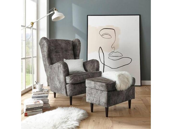 Ohrensessel ED EXCITING DESIGN Oskar , grau (stone), B:78cm H:102cm T:98cm, 100% Polyester, Sessel, mit Massivholzfüßen von BAUR