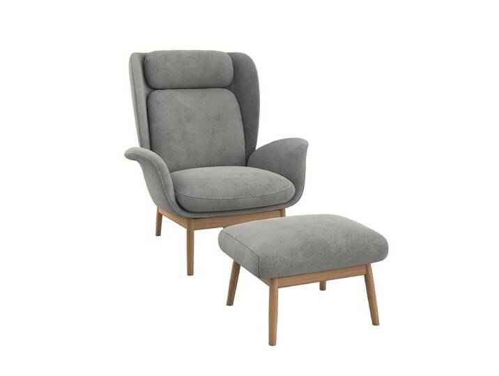 Ohrensessel FLEXLUX Padova , grau (soft grau), B:92cm H:99cm T:103cm, 100% Polyester, Sessel, Stil & Komfort, organische Form, Ledenstütze integriert, Fuß Eiche von BAUR