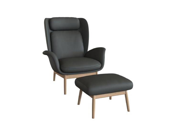 Ohrensessel FLEXLUX Padova , grau (warm mineral grau), B:92cm H:99cm T:103cm, 100% Echteder, Sessel, Stil & Komfort, organische Form, Ledenstütze integriert, Fuß Eiche von BAUR