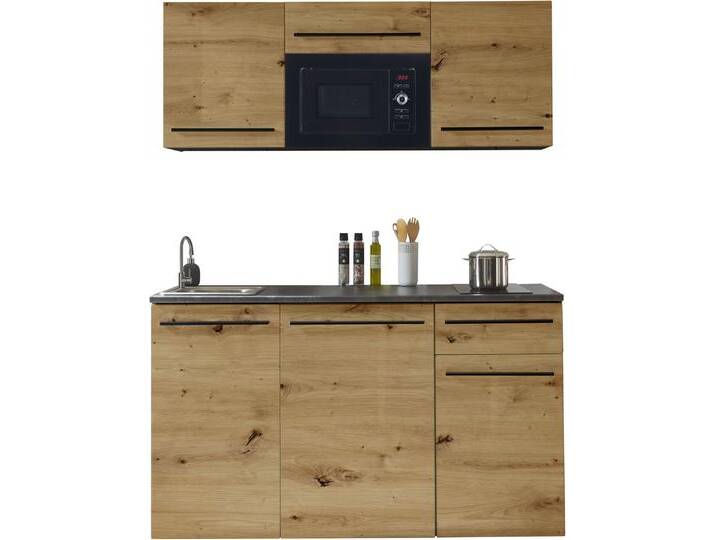 Pantryküche BASIC BY BALCULINA Jazz Singleküche , beige (front: artisan eichefarben, korpus: anthrazit, arbeitsplatte: metallic graubraun), B:160cm T:60cm, Komplettküchen-Sets, Küchenzeile, Breite 160 cm, wahlweise mit E-Geräten und Mikrowelle von BAUR