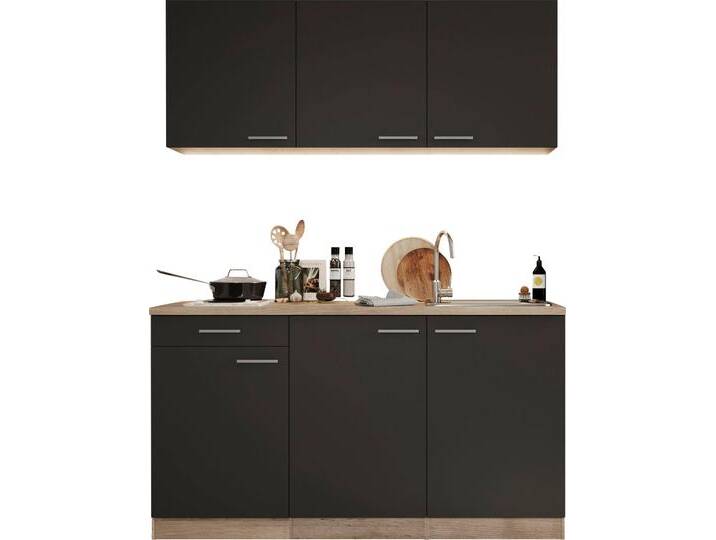 Pantryküche RESPEKTA Luis, Duo Kochfeld, wahlweise mit Mikrowelle, Korpus Eiche Sägerau , grau (küche: grau, front: grau, korpus: eiche sägerau nachbildung, arbeitsplatte: eiche sägerau nachbildung), B:150cm H:200cm T:60cm, Komplettküchen-Sets, Küchenzeile, Breite 150 cm, in exclusiver Konfiguration für OTTO von BAUR