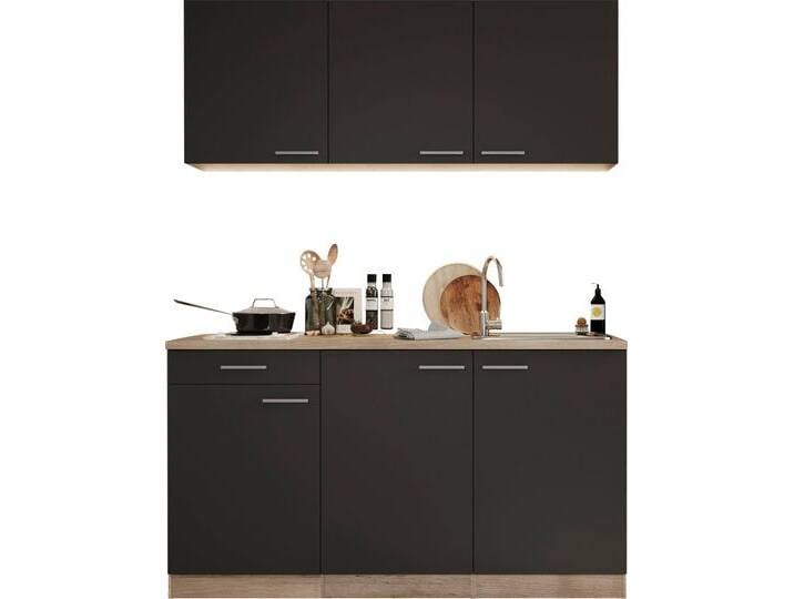 Pantryküche RESPEKTA Luis, Duo Kochfeld, wahlweise mit Mikrowelle, Korpus Eiche Sägerau , grau (küche: grau, front: grau, korpus: eiche sägerau nachbildung, arbeitsplatte: eiche sägerau nachbildung), B:150cm H:200cm T:60cm, Komplettküchen-Sets, Küchenzeile, Breite 150 cm, in exclusiver Konfiguration für OTTO von BAUR