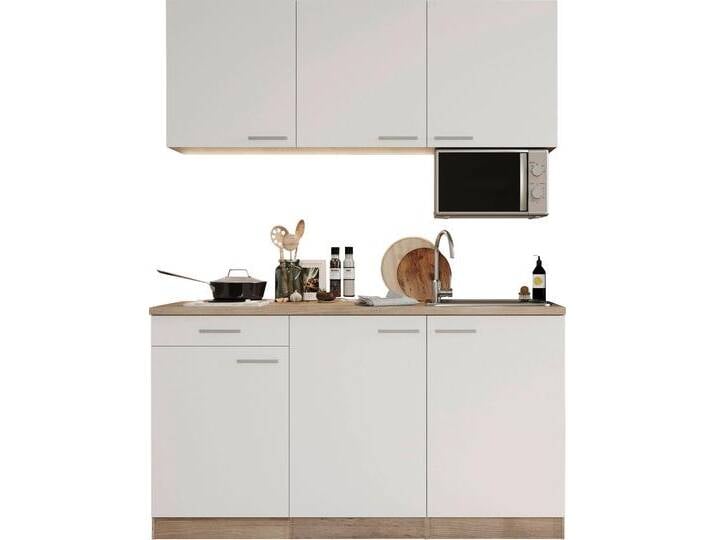 Pantryküche RESPEKTA Luis, Duo Kochfeld, wahlweise mit Mikrowelle, Korpus Eiche Sägerau , weiß (küche: weiß, front: weiß, korpus: eiche sägerau nachbildung, arbeitsplatte: eiche sägerau nachbildung), B:150cm H:200cm T:60cm, Komplettküchen-Sets, Küchenzeile, Breite 150 cm, in exclusiver Konfiguration für OTTO von BAUR