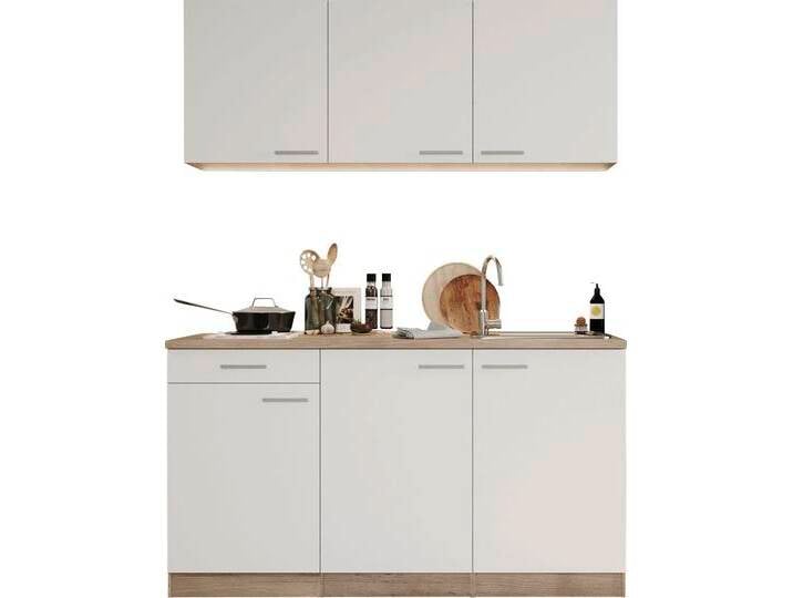 Pantryküche RESPEKTA Luis, Duo Kochfeld, wahlweise mit Mikrowelle, Korpus Eiche Sägerau , weiß (küche: weiß, front: weiß, korpus: eiche sägerau nachbildung, arbeitsplatte: eiche sägerau nachbildung), B:150cm H:200cm T:60cm, Komplettküchen-Sets, Küchenzeile, Breite 150 cm, in exclusiver Konfiguration für OTTO von BAUR