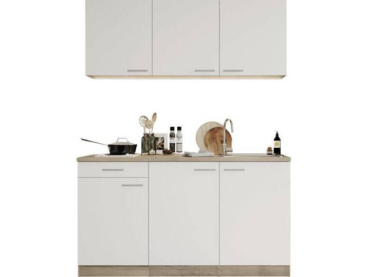 Pantryküche RESPEKTA Luis, Duo Kochfeld, wahlweise mit Mikrowelle, Korpus Eiche Sägerau , weiß (küche: weiß, front: weiß, korpus: eiche sägerau nachbildung, arbeitsplatte: eiche sägerau nachbildung), B:150cm H:200cm T:60cm, Komplettküchen-Sets, Küchenzeile, Breite 150 cm, in exclusiver Konfiguration für OTTO von BAUR