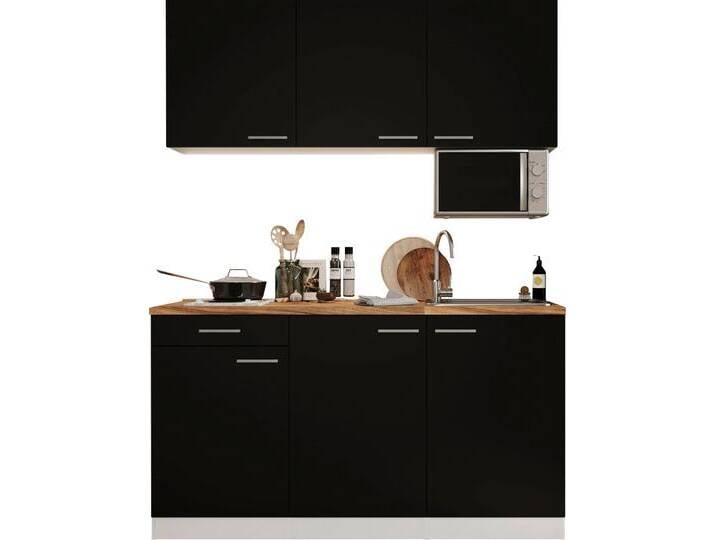Pantryküche RESPEKTA Luis, mit Duo Kochfeld, wahlweise mit Mikrowelle, Korpus Weiß , schwarz (küche: schwarz, front: schwarz, korpus: eiche sägerau nachbildung, arbeitsplatte: eiche sägerau nachbildung), B:150cm H:200cm T:60cm, Komplettküchen-Sets, Küchenzeile, Breite 150 cm, in exclusiver Konfiguration für OTTO von BAUR