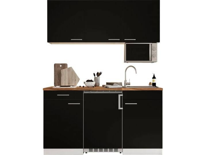 Pantryküche RESPEKTA Luis, mit Duo Kochfeld, wahlweise mit Mikrowelle, Korpus Weiß , schwarz (küche: schwarz, front: schwarz, korpus: eiche sägerau nachbildung, arbeitsplatte: eiche sägerau nachbildung), B:150cm H:200cm T:60cm, Komplettküchen-Sets, Küchenzeile, Breite 150 cm, in exclusiver Konfiguration für OTTO von BAUR
