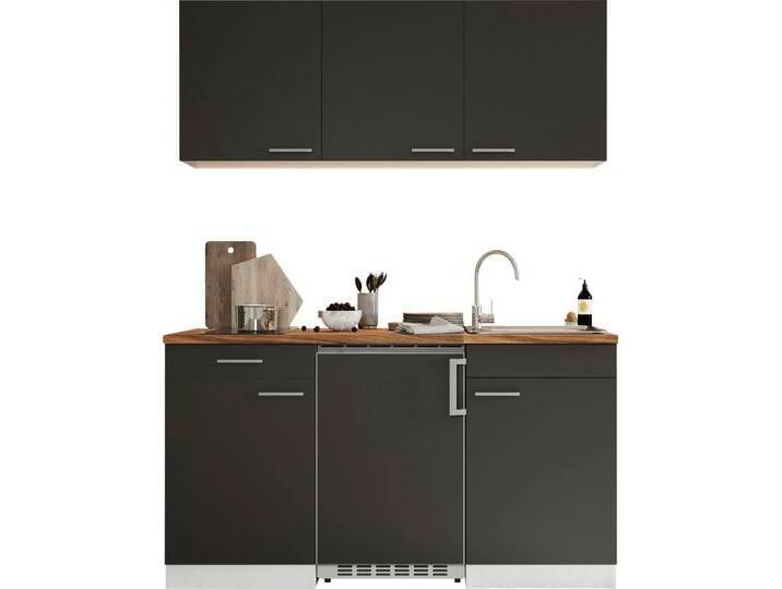 Pantryküche RESPEKTA Luis, mit Glaskeramikkochfeld, wahlweise mit Mikrowelle, Korpus Weiß , grau (küche: grau, front: grau, korpus: eiche sägerau nachbildung, arbeitsplatte: eiche sägerau nachbildung), B:150cm H:200cm T:60cm, Komplettküchen-Sets, Küchenzeile, Breite 150 cm, in exclusiver Konfiguration für OTTO von BAUR