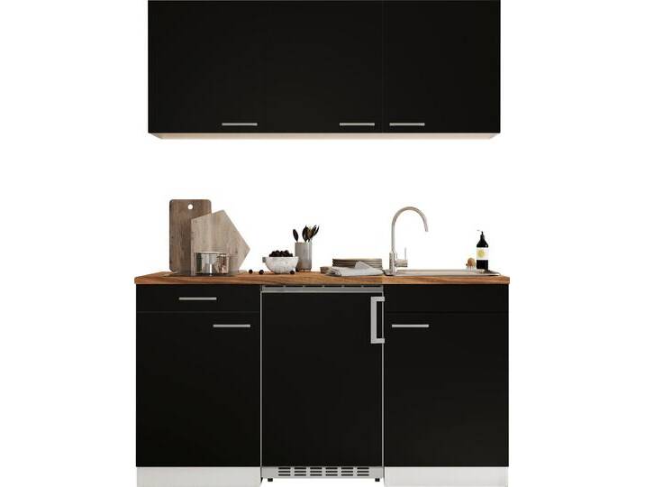 Pantryküche RESPEKTA Luis, mit Glaskeramikkochfeld, wahlweise mit Mikrowelle, Korpus Weiß , schwarz (küche: schwarz, front: schwarz, korpus: eiche sägerau nachbildung, arbeitsplatte: eiche sägerau nachbildung), B:150cm H:200cm T:60cm, Komplettküchen-Sets, Küchenzeile, Breite 150 cm, in exclusiver Konfiguration für OTTO von BAUR