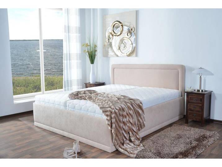 Polsterbett, beige, B:190cm L:212cm, Bezug Bett: Microfaser (100% Polyester), Bonnell-Federkernmatratze: Frottee (100% Polyester), Kaltschaummatratze: 100% Polyester, Bezug abnehm- und waschbar bis 60u00b0C, WESTFALIA SCHLAFKOMFORT, Betten, inkl. Bettkasten bei Ausführung mit Matratze von BAUR