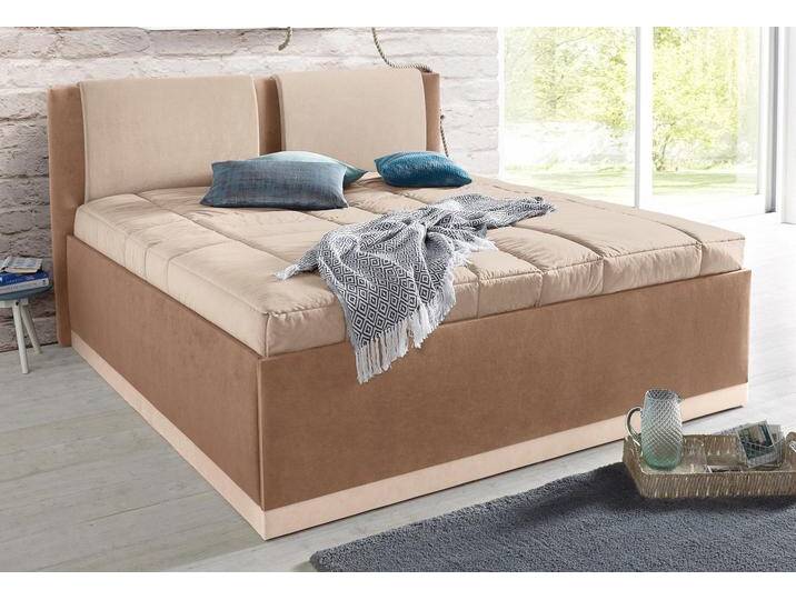 Polsterbett, braun (braun, beige), B:217cm L:212cm, Bezug Bett: Microfaser (100% Polyester), Bonnell-Federkernmatratze: Frottee (100% Polyester), Tonnentaschen-Federkernmatratze: 80% Baumwolle und 20% Polyester, Bezug abnehm- und waschbar bis 60u00b0C, Tagesdecke: Microfaser (100% Polyester), WESTFALIA SCHLAFKOMFORT, Betten, Polsterbett Polsterbett mit Bettkasten, mit Bettkasten und Tagesdecke von BAUR