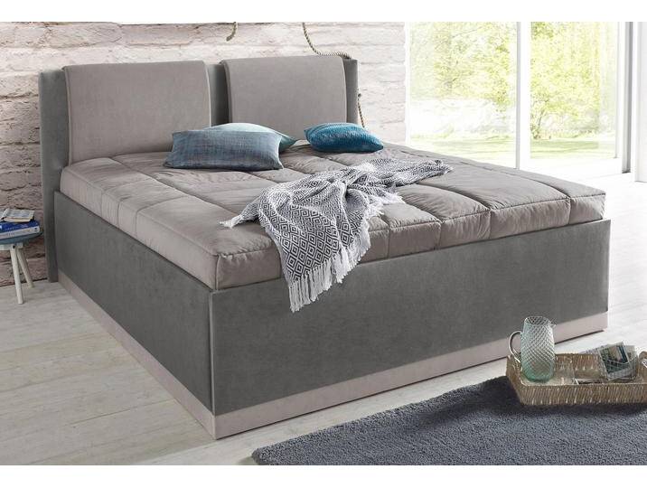 Polsterbett, grau (dunkelgrau, hellgrau), B:217cm L:212cm, Bezug Bett: Microfaser (100% Polyester), Bonnell-Federkernmatratze: Frottee (100% Polyester), Tonnentaschen-Federkernmatratze: 80% Baumwolle und 20% Polyester, Bezug abnehm- und waschbar bis 60u00b0C, Tagesdecke: Microfaser (100% Polyester), WESTFALIA SCHLAFKOMFORT, Betten, Polsterbett Polsterbett mit Bettkasten, mit Bettkasten und Tagesdecke von BAUR