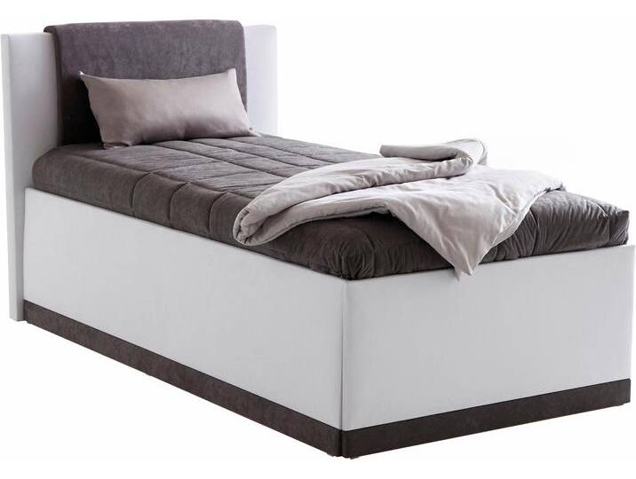 Polsterbett, grau (weiß, dunkelgrau), B:157cm L:212cm, Bezug Bett: Microfaser (100% Polyester), Bonnell-Federkernmatratze: Frottee (100% Polyester), Tonnentaschen-Federkernmatratze: 80% Baumwolle und 20% Polyester, Bezug abnehm- und waschbar bis 60u00b0C, Tagesdecke: Microfaser (100% Polyester), WESTFALIA SCHLAFKOMFORT, Betten, Polsterbett Polsterbett mit Bettkasten, mit Bettkasten und Tagesdecke von BAUR