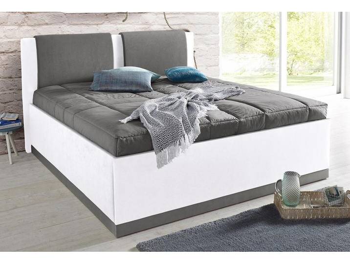 Polsterbett, grau (weiß, dunkelgrau), B:197cm L:212cm, Bezug Bett: Microfaser (100% Polyester), Bonnell-Federkernmatratze: Frottee (100% Polyester), Tonnentaschen-Federkernmatratze: 80% Baumwolle und 20% Polyester, Bezug abnehm- und waschbar bis 60u00b0C, Tagesdecke: Microfaser (100% Polyester), WESTFALIA SCHLAFKOMFORT, Betten, Polsterbett Polsterbett mit Bettkasten, mit Bettkasten und Tagesdecke von BAUR