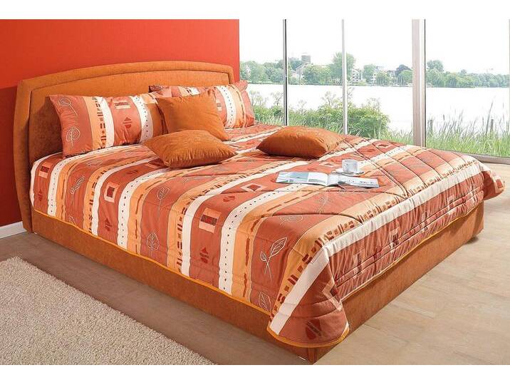 Polsterbett, orange (terrakotta), B:202cm L:212cm, Bezug Bett: Microfaser (100% Polyester), Bonnell-Federkernmatratze: Mischgewebe (51% Polyprophlen, 39% Polyester, 10% Baumwolle), Kaltschaummatratze: Frottee (100% Polyester), Bezug abnehm- und waschbar bis 60u00b0C, WESTFALIA SCHLAFKOMFORT, Betten, mit Bettkasten von BAUR