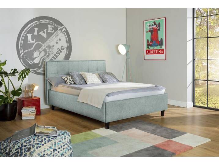 Polsterbett ALINA Hakon , blau (pasteltürkis gfs 606), B:201cm H:107cm L:209cm, Chenille GFS (100% Polyester), Betten, wahlweise mit Matratze und Lattenrost, Füße in Tabak von BAUR