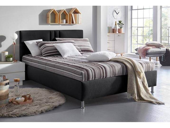 Polsterbett Elba , schwarz, B:150cm L:210cm, Bezug Bett: Microfaser (100% Polyester) oder Strukturstoff (77% Polyester, 23% Viskose);Bonnell-Federkernmatratze: 51% Polypropylen, 39% Polyester und 10% Baumwolle;Kaltschaummatratze: 100% Polyester, Bezug abnehm- und waschbar bis 60C, WESTFALIA SCHLAFKOMFORT, Betten, wahlweise mit LED-Beleuchtung von BAUR