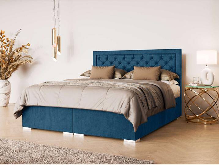 Polsterbett LEONIQUE SACY mit Matratze und Topper, in 2 Breiten (160 und 180 cm) , blau (dunkelblau), B:182cm H:121cm L:209cm, 100% Polyester, Betten, Boxspringbett mit Kopfteil, Bettkasten, Matratze (BFK/TFK) und Topper von BAUR