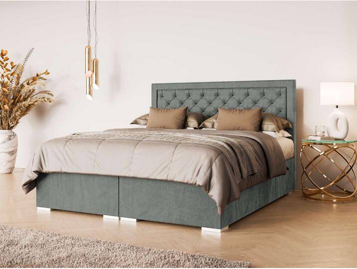 Polsterbett LEONIQUE SACY mit Matratze und Topper, in 2 Breiten (160 und 180 cm) , grau, B:182cm H:121cm L:209cm, 100% Polyester, Betten, Boxspringbett mit Kopfteil, Bettkasten, Matratze (BFK/TFK) und Topper von BAUR